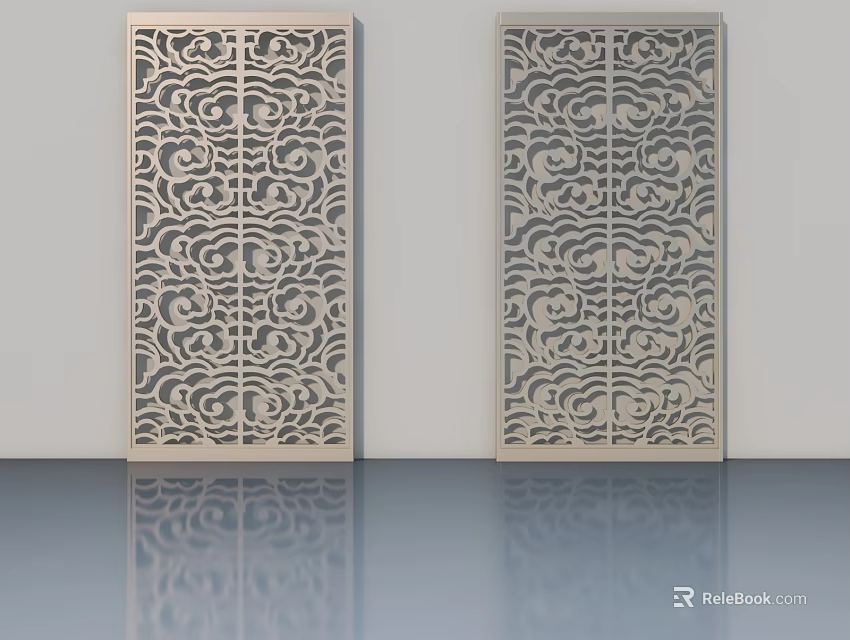 Elegant Swing Doors With Intricate Hollow Out Patterns And Smooth Surface 3d model