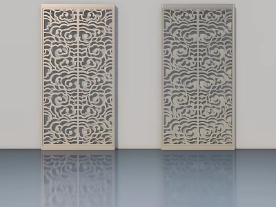 Elegant Swing Doors With Intricate Hollow Out Patterns And Smooth Surface 3d model