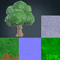 Cartoon Style Arbor Trees With Green Canopies And Brown Trunks In 3D Render