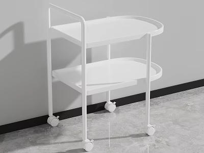 White Modern Tea Cart With Two Tier Shelves And Rolling Wheels For Living Room 3d model