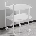 White Modern Tea Cart With Two Tier Shelves And Rolling Wheels For Living Room