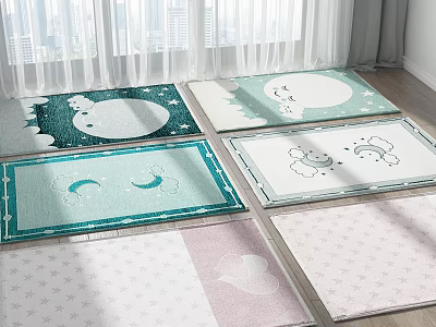 Decorative Square Rugs With Moon Star Cloud Patterns For Bedroom Decor 3d model