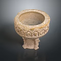 Ancient Carved Stone Vessel With Intricate Patterns And Pedestal Base Design 3d model