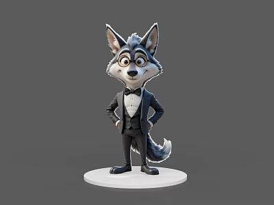 Animated Wolf Character In Black Tuxedo With Bow Tie Standing Pose 3d model