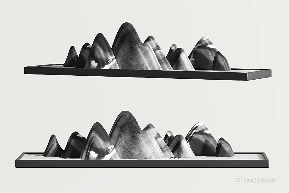 Modern Garden Ornaments Mountain Shaped Decor Pieces In Black Tray 3d model 