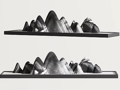 Modern Garden Ornaments Mountain Shaped Decor Pieces In Black Tray 3d model