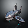 Vintage Mechanical Shark Shaped Metal Model With Propeller And Glowing Eyes