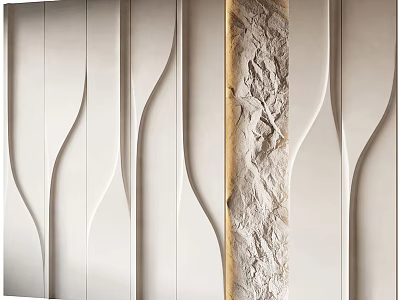 Modern Accent Wall With Curved Design Sleek White Panels And Textured Beige Section 3d model