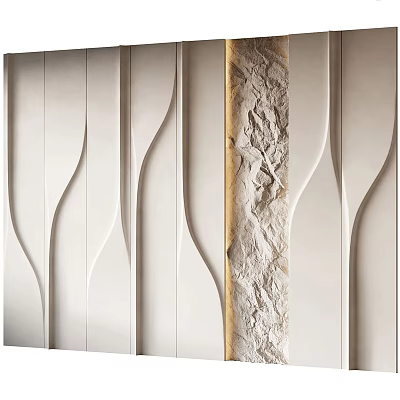 Modern Accent Wall With Curved Design Sleek White Panels And Textured Beige Section 3d model