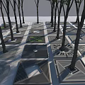 Urban Road Facilities With Square Paving Geometric Patterns Trees And Drainage Grilles 3d model