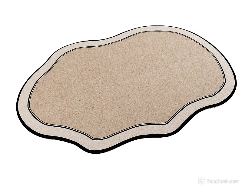Beige Irregular Shaped Rug With Black White Border And Modern Design 3d model 
