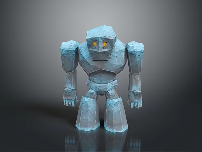 Blue Stone Golem Character With Yellow Eyes Angular Design 3D Model Standing 3d model
