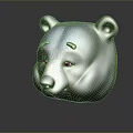 Cartoon Style 3D Bear Head Model With Blue Gray Fur And Black Eyebrows