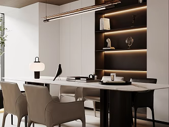 Modern Light Luxury Home Restaurant Dining Table and Chair Combination Sideboard Light Luxury Restaurant Italian Restaurant Light Luxury Italian Open Restaurant Kitchen Restaurant 3d model