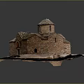 Traditional Red Brick Building Model With Tiled Roofs Dome Small Windows And Arched Entrance