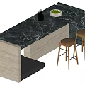 Modern Style Dining Table Set With Marble Countertop And Wooden Bar Stools
