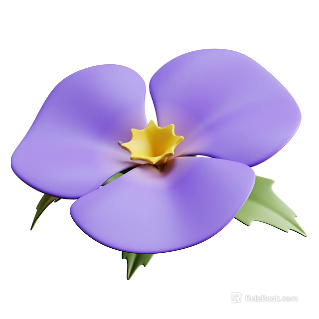 Vibrant Purple Flower Plant With Yellow Stamen And Green Leaves 3d model 