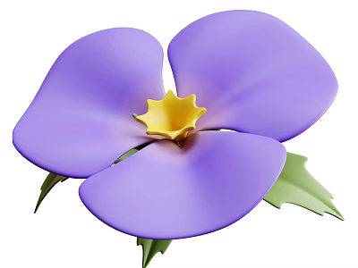Vibrant Purple Flower Plant With Yellow Stamen And Green Leaves 3d model