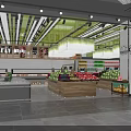 Supermarket Grocery Interior With Fresh Produce Display Shelves And Bright Lighting