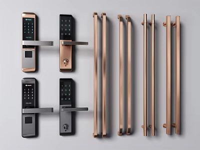Smart Electronic Door Locks and Contemporary Metal Door Handles for Home Interior 3d model