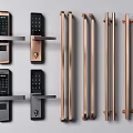 Smart Electronic Door Locks and Contemporary Metal Door Handles for Home Interior