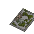 Beautiful Courtyard Garden Design With Small Trees Green Grass Stones And Wooden Tea Area