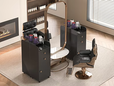 Salon Commercial Equipment With Styling Chair Mirror Workstation And Gold Accents 3d model
