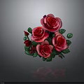 Vibrant Pink and Red Roses With Fresh Green Leaves in Beautiful Bouquet on Dark Background