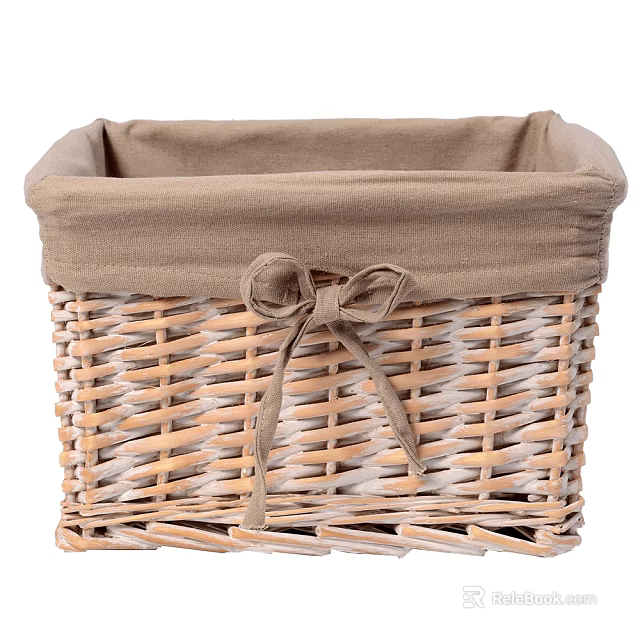 Shower Sauna Storage Basket With Wicker Weave Fabric Liner And Bow Detail 3d model 