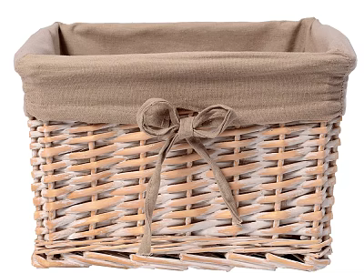 Shower Sauna Storage Basket With Wicker Weave Fabric Liner And Bow Detail 3d model