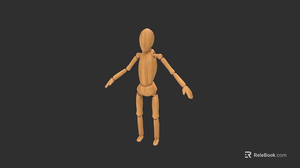 Wooden Mannequin Character With Jointed Body And Simple Design On Black Background 3d model 