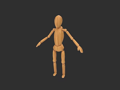 Wooden Mannequin Character With Jointed Body And Simple Design On Black Background 3d model