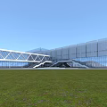 Modern Commercial Complex With Glass Curtain Facade Architectural Design And Green Surroundings