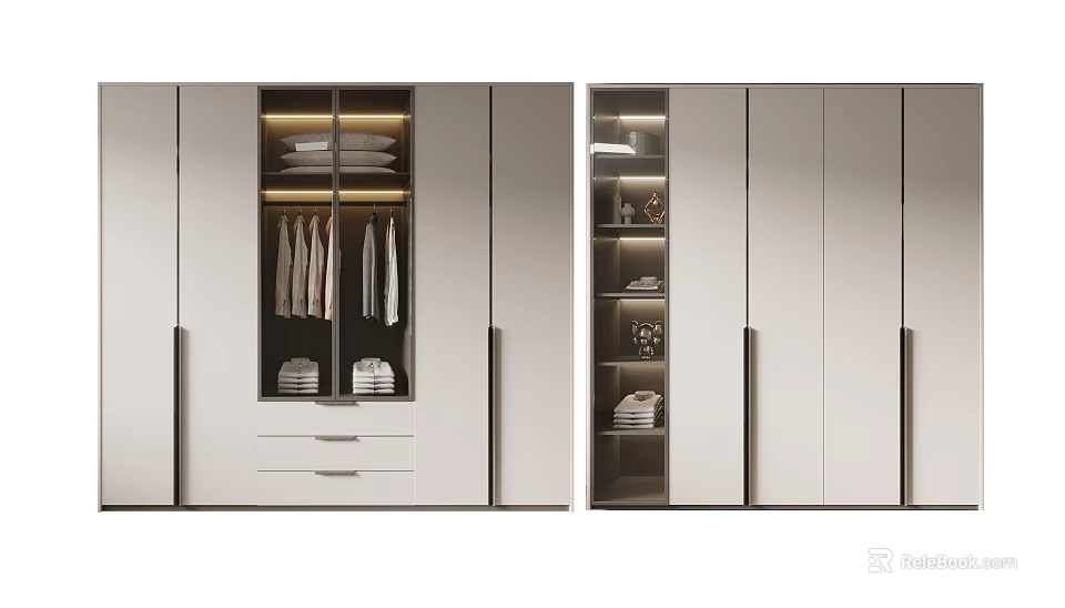 Modern Wardrobe Interior Design With Hanging Clothes Folded Items And Drawers 3d model