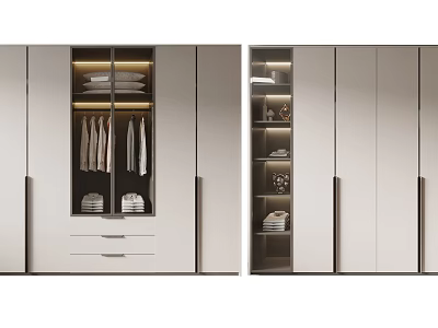 Modern Wardrobe Interior Design With Hanging Clothes Folded Items And Drawers 3d model