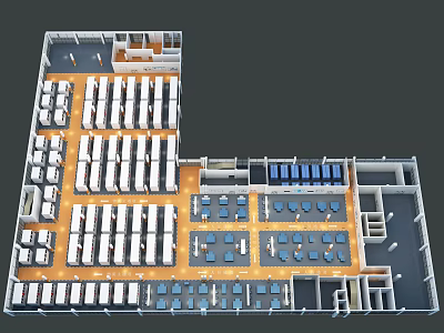Birds Eye View Layout Planning with Organized Tables Chairs Zones and Spatial Design 3d model