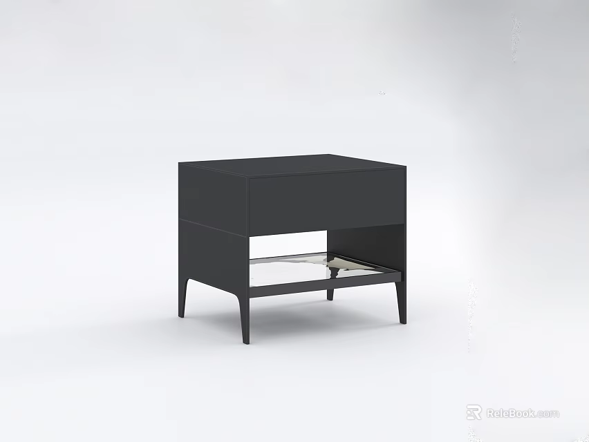 Modern Black Nightstand With Drawer Lower Shelf And Sleek Metal Legs 3d model 