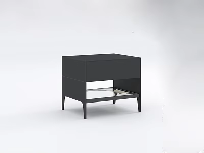 Modern Black Nightstand With Drawer Lower Shelf And Sleek Metal Legs 3d model