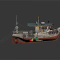 Old Fishing Boat With Blue Roof White Red Hull Winch Lifebuoy And Small Accessories