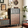 Modern Wooden Console Cabinet And Side Cabinet With Drawers Table Lamp And Wall Decor