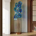 Modern Floor Lamp With Blue Glass Discs And Metal Stand For Interior Decor