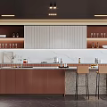 Modern Brown Kitchen Interior With Marble Island Counter Bar Stools And Cabinets 3d model