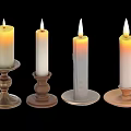 Decorative Lit Candles with Various Metal and Wooden Candle Holders