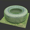 Old Tire With Deep Tread Pattern Placed On Grass And Leaves Platform 3d model