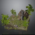 Miniature Scenic Model Featuring Small Wooden House Green Trees Car And Hillside Grass