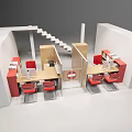 Modern Office Workspace With Multiple Work Desks Red Chairs Computers And Partition Dividers