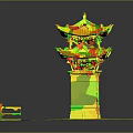 Traditional Chinese Ornamental Architectural Archway With Yellow Multi Eave Roof And Stone Pillars