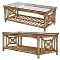 Natural Rattan Coffee Table With Glass Top And Woven Design Structure