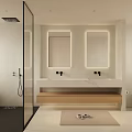 Modern Bathroom Interior With Glass Partition Bathtub Vanity And Window Blinds