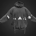 Fashionable Loose Fit Gray Hoodie With Geometric Pattern White Triangle Accents And Drawstrings